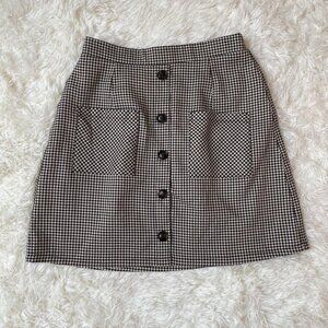 Deather Front Button Skirt F Black/ Ivory